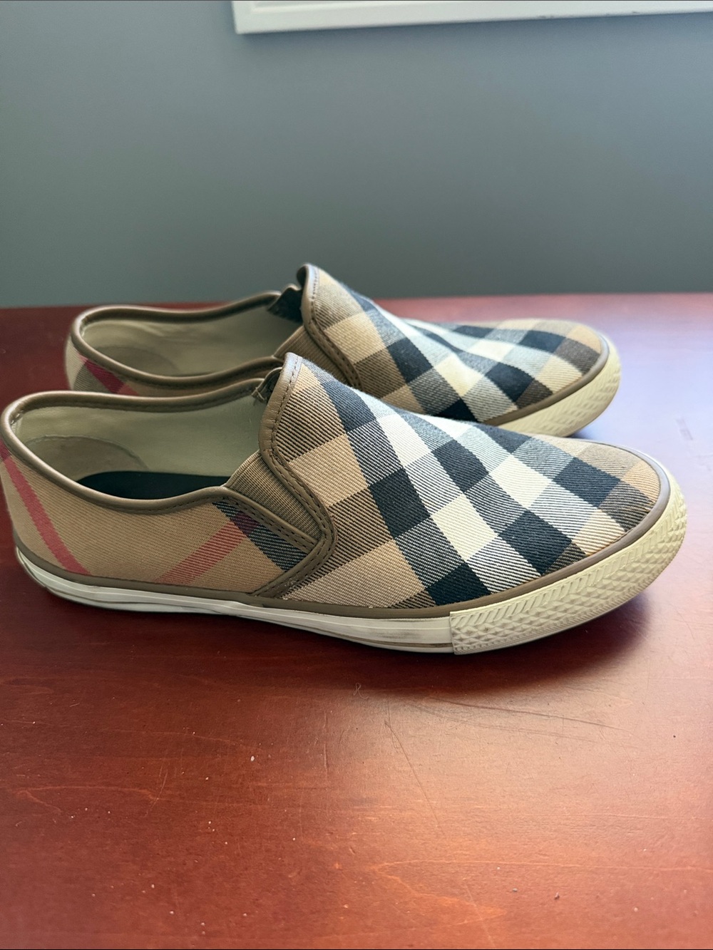 Burberry Beige Black Check Slip-On Loafers - Picture 2 of 6
